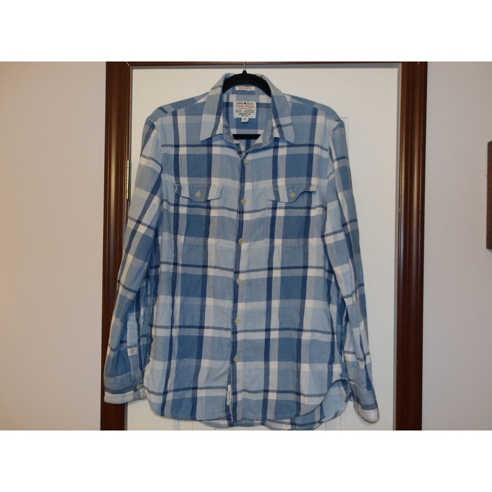 Lucky Brand Blue Plaid‎ Button-Down Casual Shirt California Fit